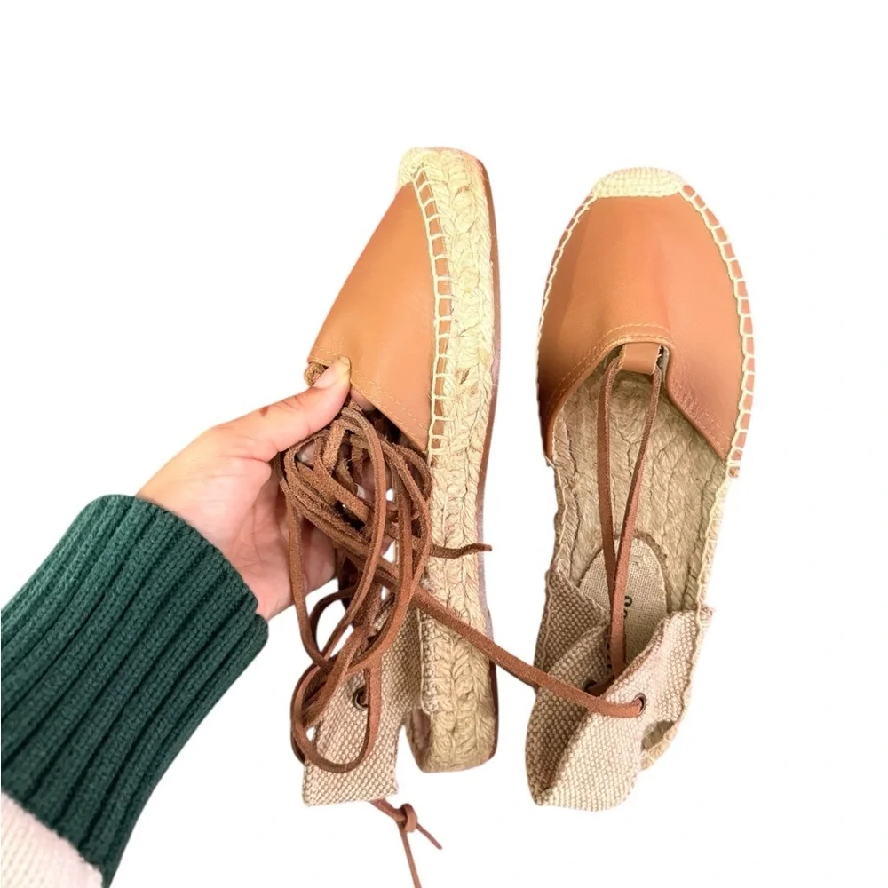 SALUDOS Wrap Gladiator Leather Tan Espadrille Flats